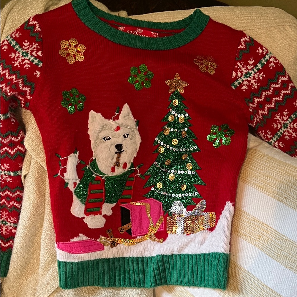 33 Degrees Red Green Christmas Dog Sweater Kids Top